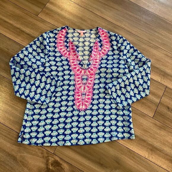 Lilly Pulitzer Blue Pattern Blouse Women Small - Picture 1 of 6